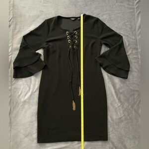 Black Cocktail Bodycon V-neck Dress with Batwing Bell Long Sleeves